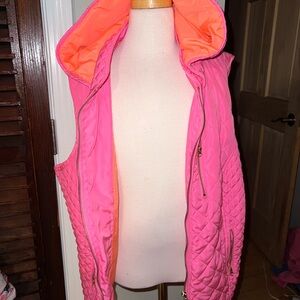 crown & ivy Pink and Orange Vest with Puffy Collar